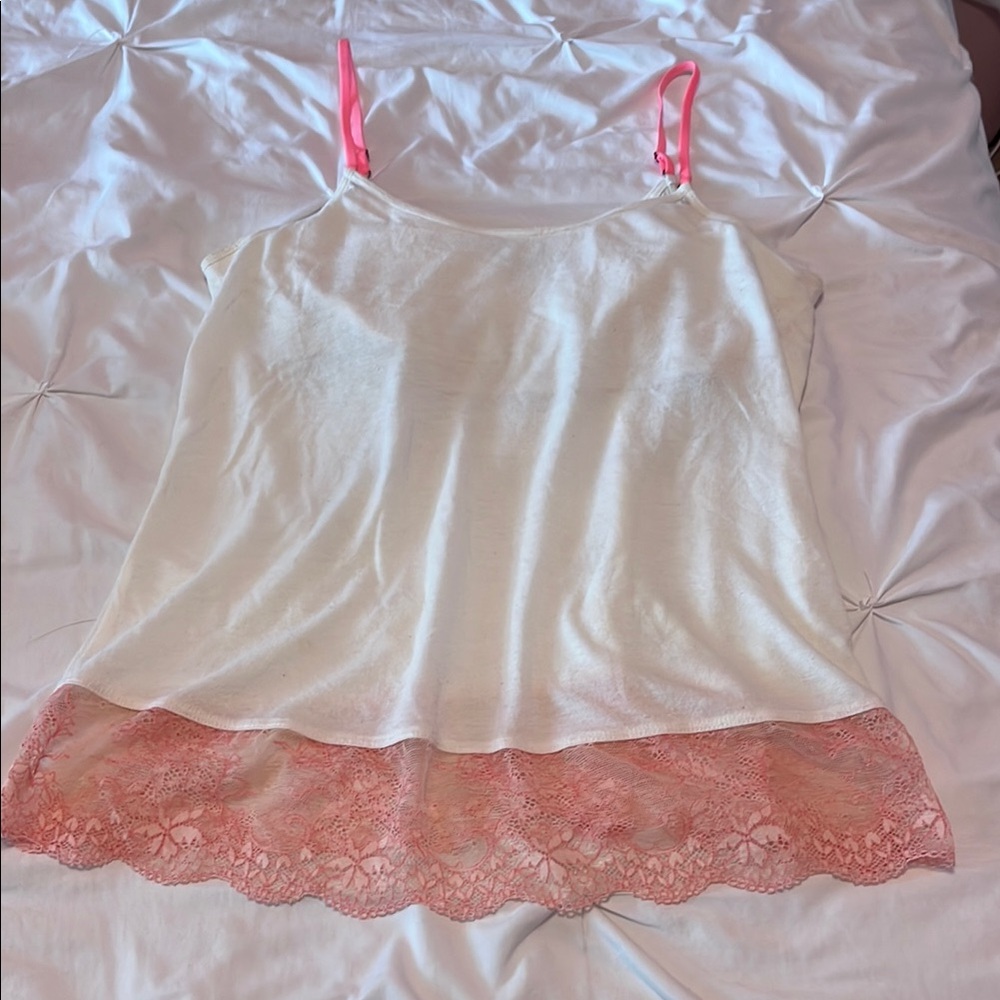 American Eagle Outfitters White Cami with Pink Straps and lace trim